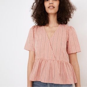 Madewell Crossover Peplum Gingham Top